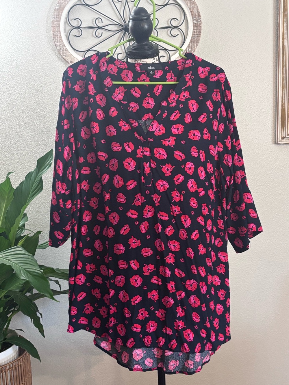 Ellos Black & Pink Floral Scoop Neck Tunic Top